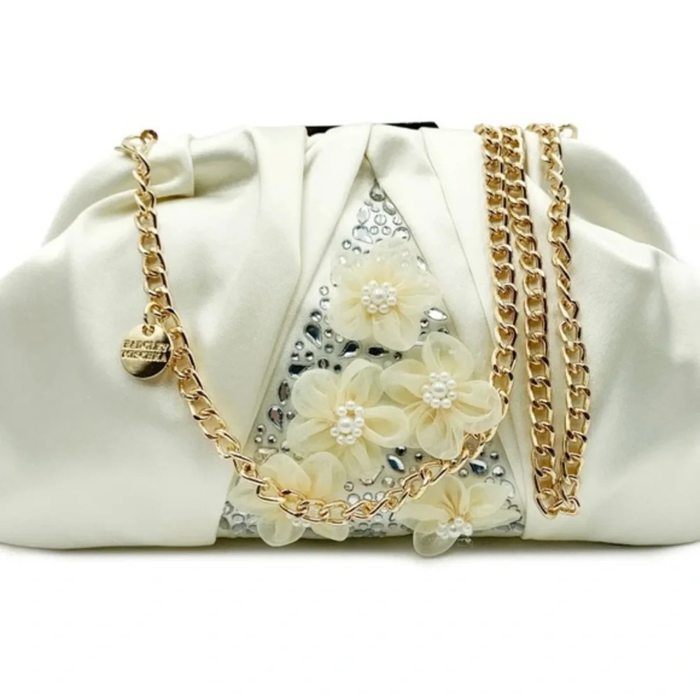 Badgley Mischka Elegant Cream Clutch with Gold Chain